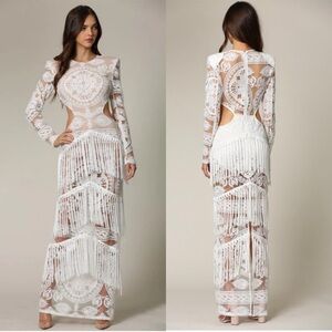 Blithe LA Fringe Cutout Maxi Dress Medium NEW